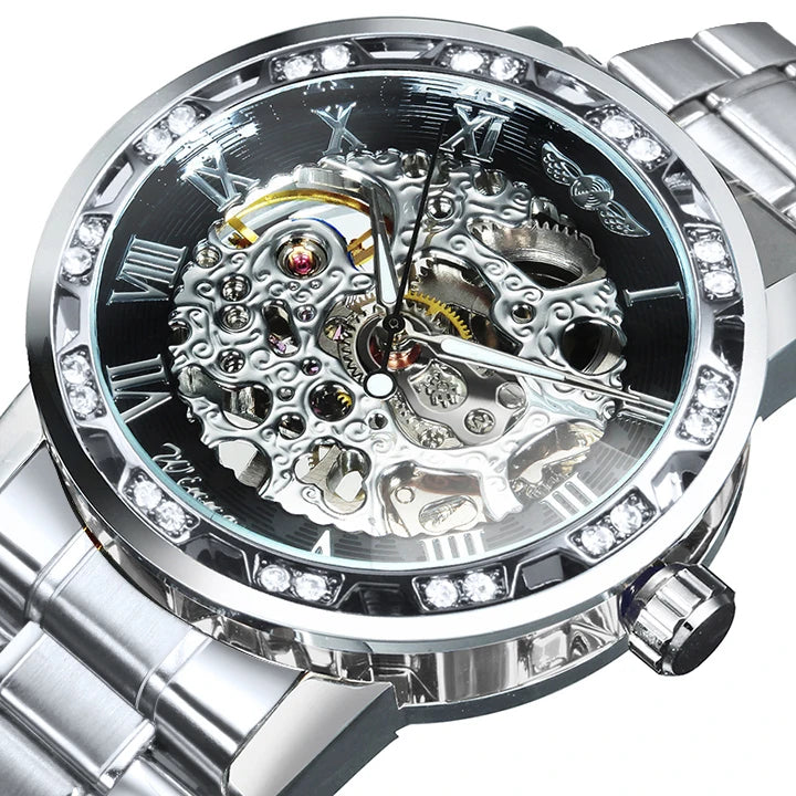 WINNER Transparent Skeleton Watch for Men Fashion Diamond Top Brand Luxury