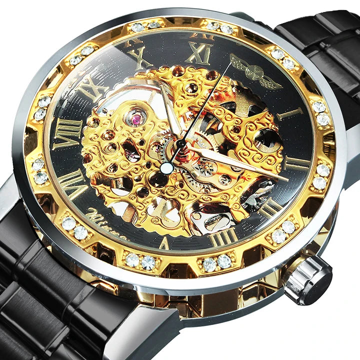 WINNER Transparent Skeleton Watch for Men Fashion Diamond Top Brand Luxury
