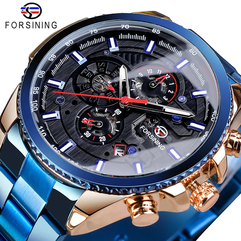 Forsining 2019 3 Dial Calendar Multifunction Military Luminous Luxery Watch