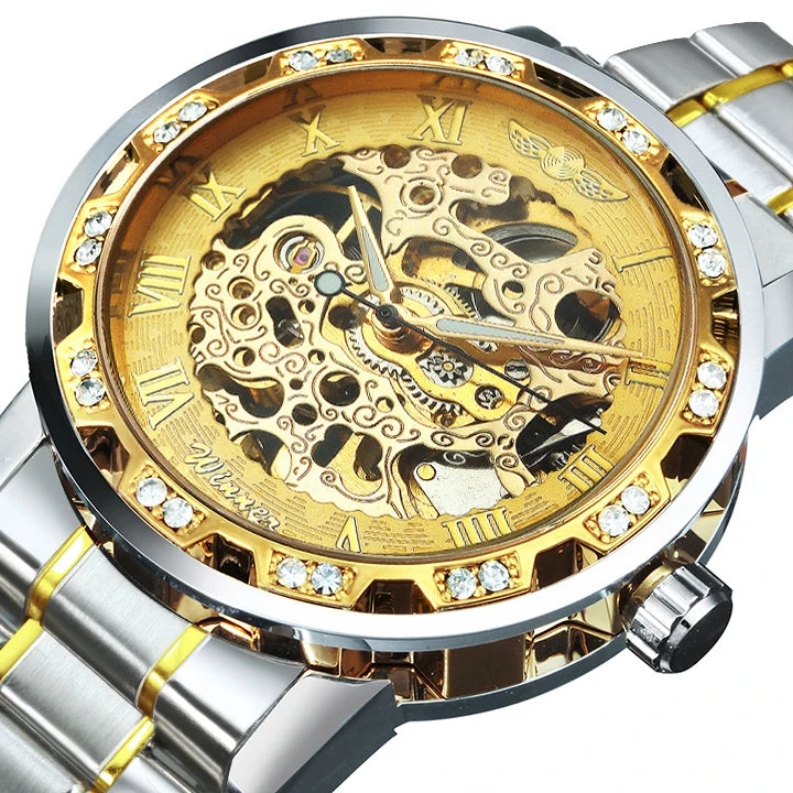 WINNER Transparent Skeleton Watch for Men Fashion Diamond Top Brand Luxury