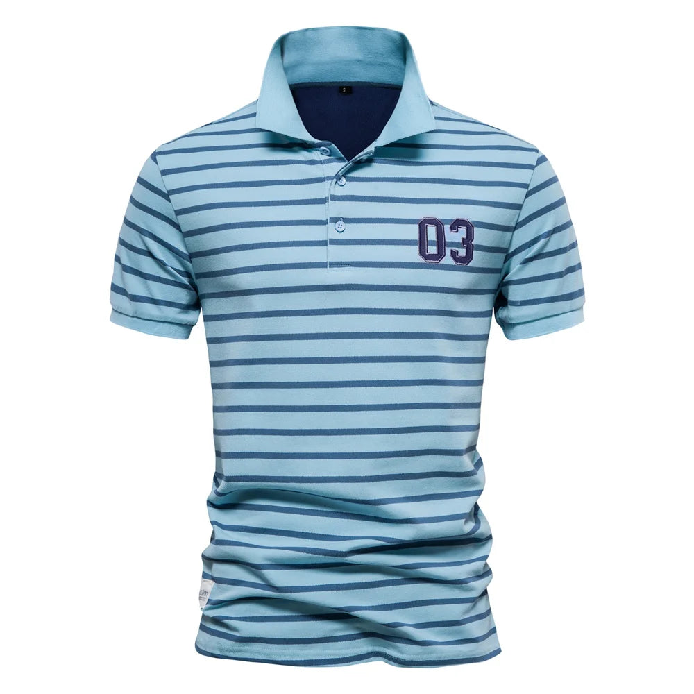 Men's Polo Shirts Sleeve Striped Contrast Men Brand High Qualit