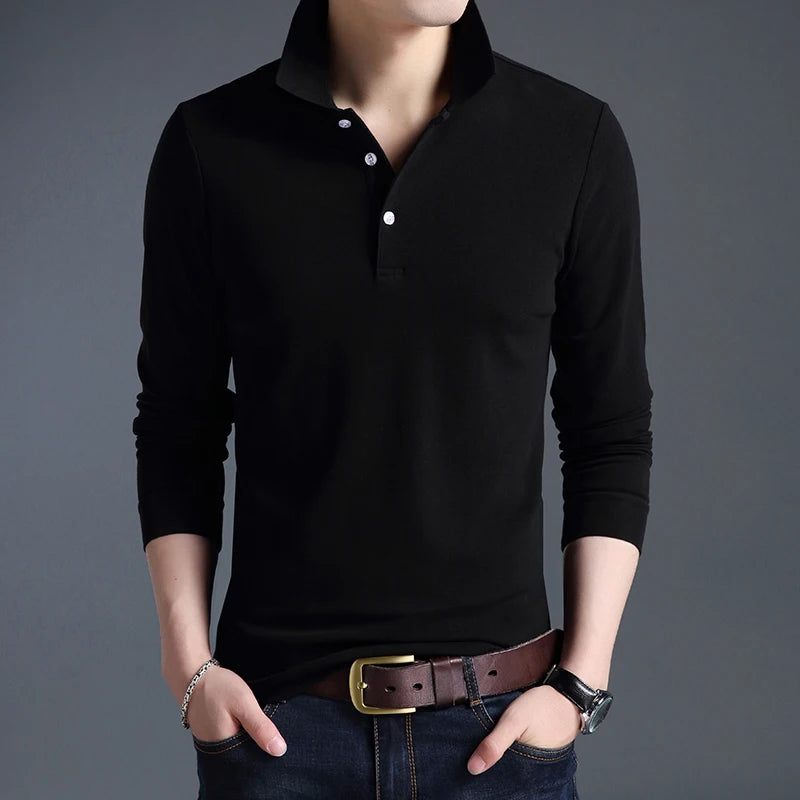 Top Grade New Fashion Men Polo Shirt Solid Color Slim Sleeve Mercerized Cotton