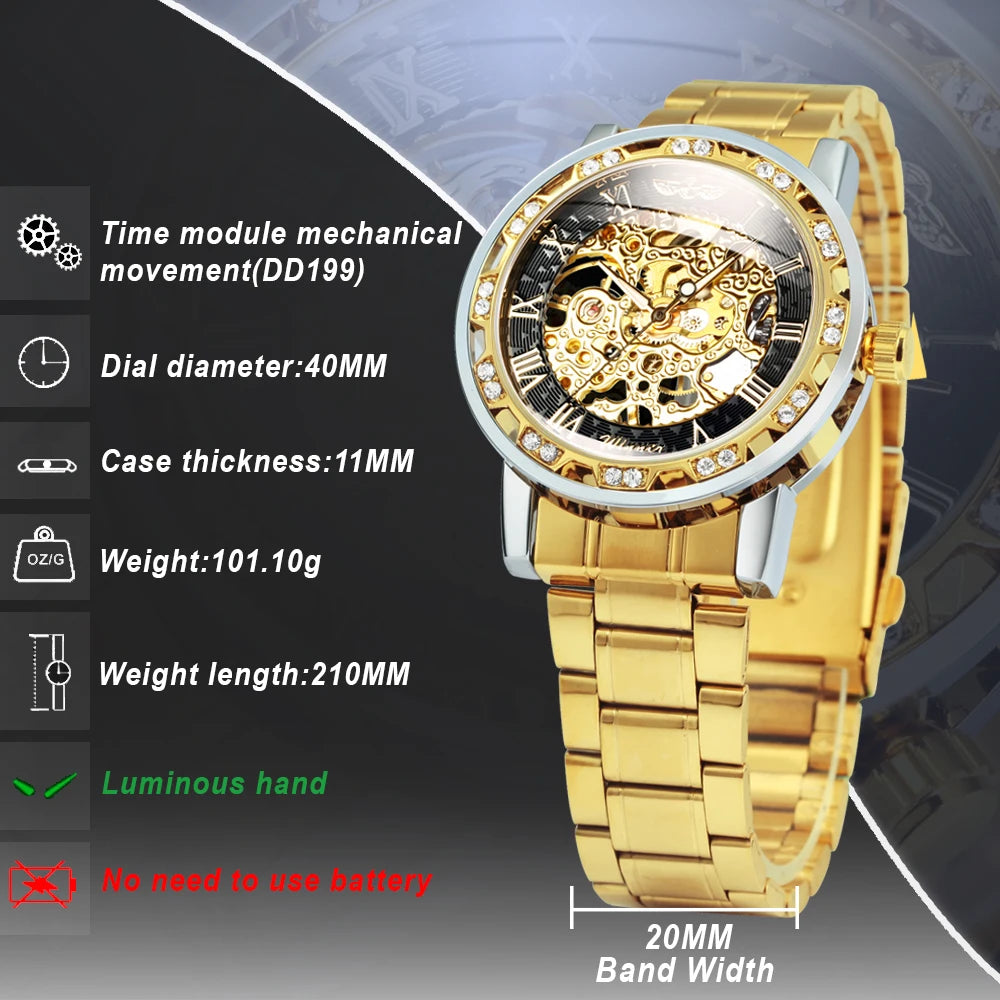 WINNER Transparent Skeleton Watch for Men Fashion Diamond Top Brand Luxury