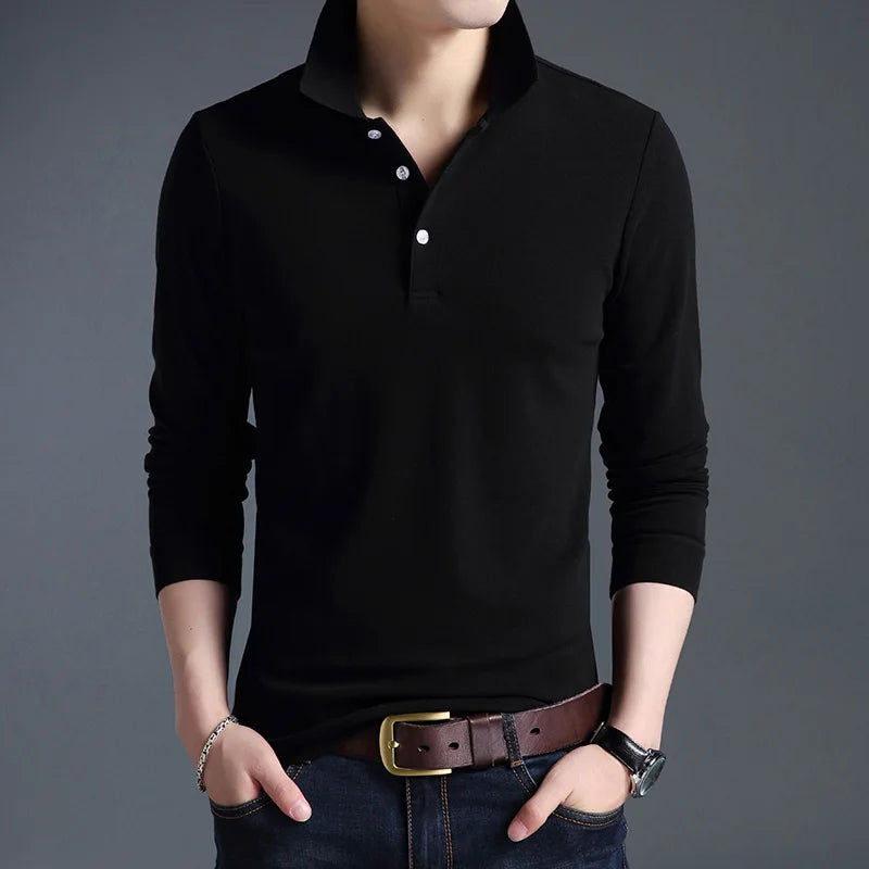 Top Grade New Fashion Men Polo Shirt Solid Color Slim Sleeve Mercerized Cotton