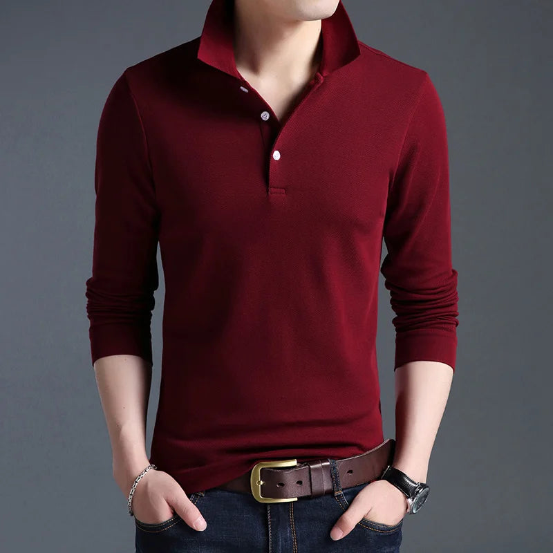 Top Grade New Fashion Men Polo Shirt Solid Color Slim Sleeve Mercerized Cotton