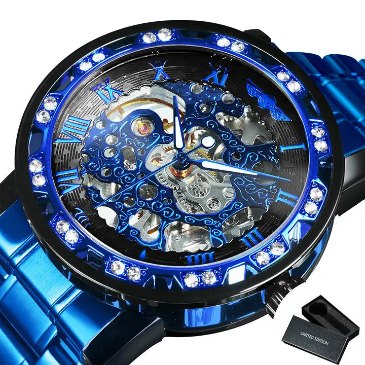 WINNER Transparent Skeleton Watch for Men Fashion Diamond Top Brand Luxury