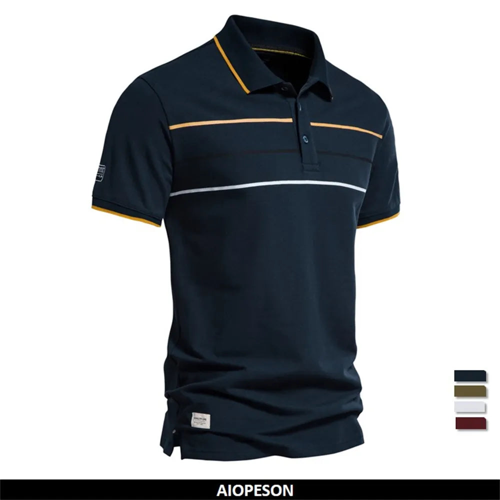 AIOPESON Men's Polo Shirts Sleeve Striped Contrast Men Brand High Qualit