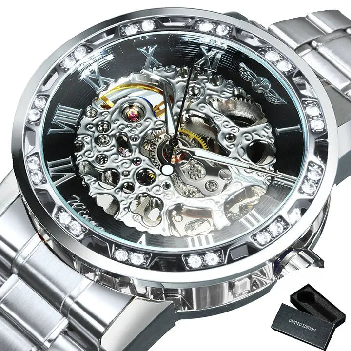 WINNER Transparent Skeleton Watch for Men Fashion Diamond Top Brand Luxury