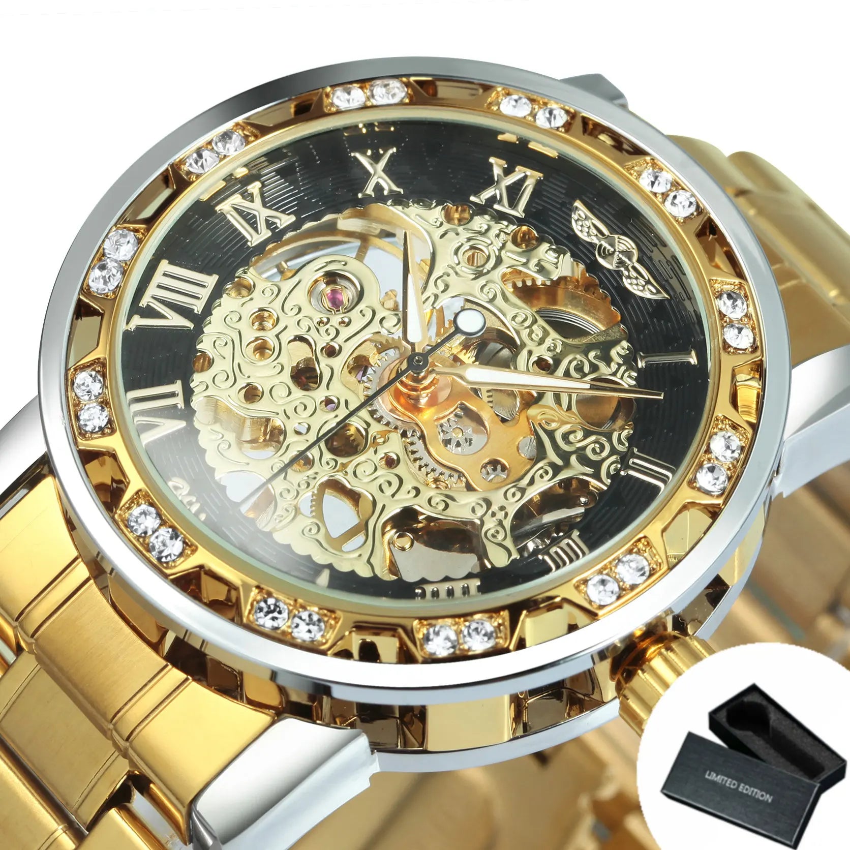 WINNER Transparent Skeleton Watch for Men Fashion Diamond Top Brand Luxury