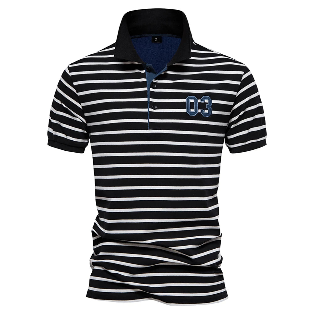 Men's Polo Shirts Sleeve Striped Contrast Men Brand High Qualit