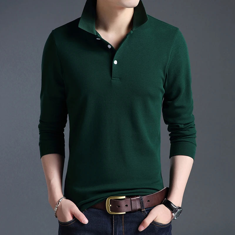 Top Grade New Fashion Men Polo Shirt Solid Color Slim Sleeve Mercerized Cotton