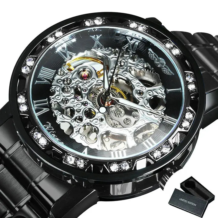 WINNER Transparent Skeleton Watch for Men Fashion Diamond Top Brand Luxury