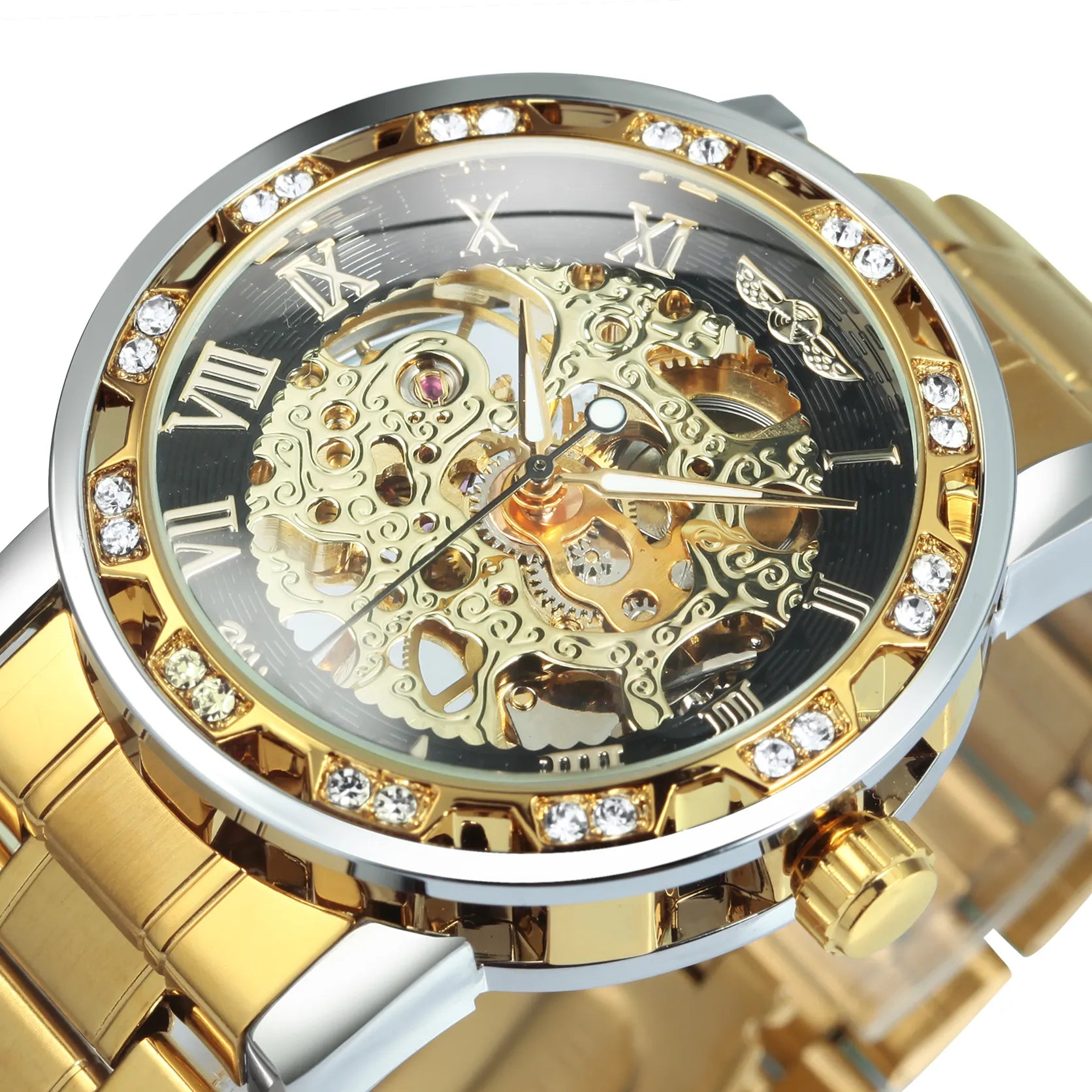 WINNER Transparent Skeleton Watch for Men Fashion Diamond Top Brand Luxury