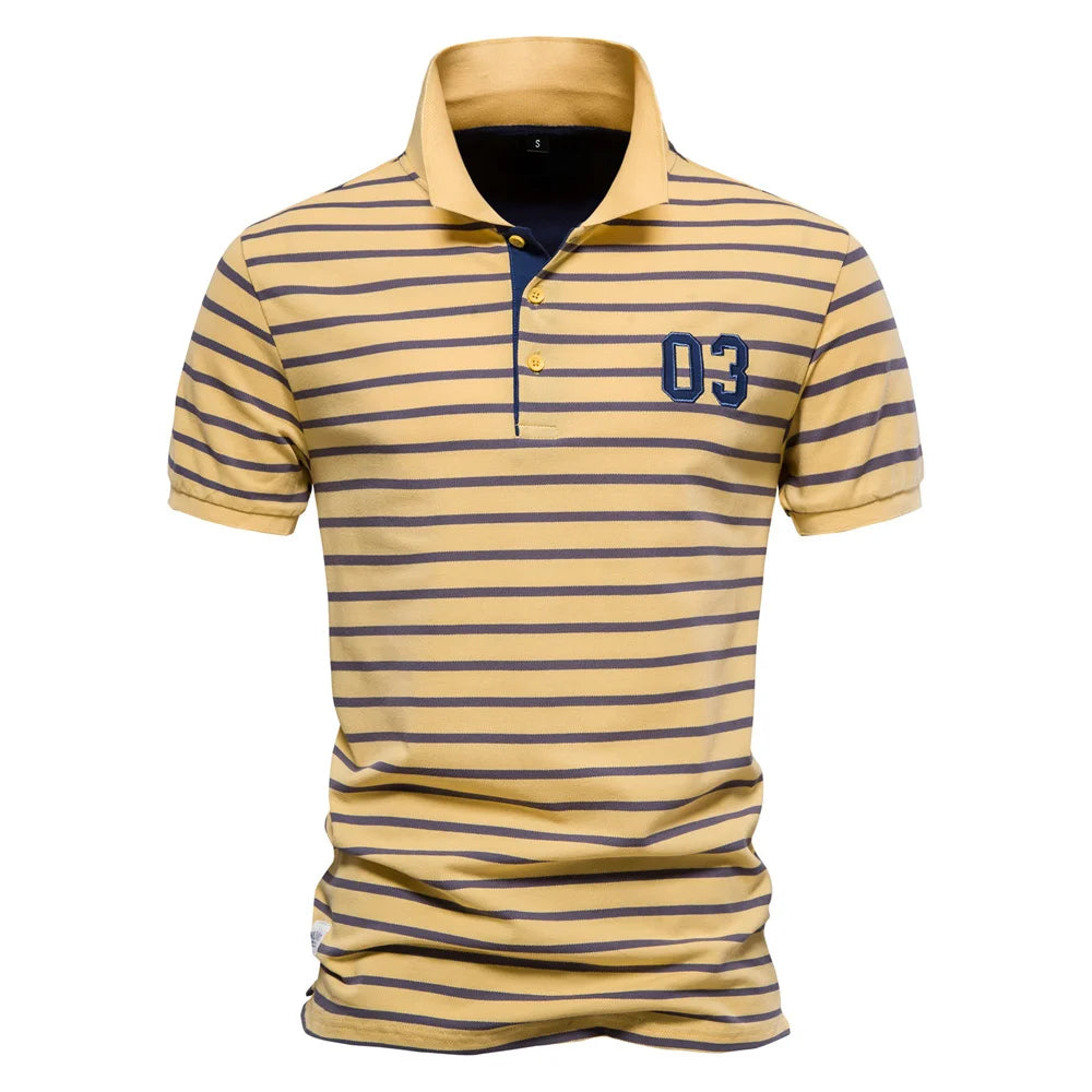 Men's Polo Shirts Sleeve Striped Contrast Men Brand High Qualit