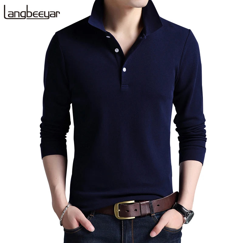 Top Grade New Fashion Men Polo Shirt Solid Color Slim Sleeve Mercerized Cotton