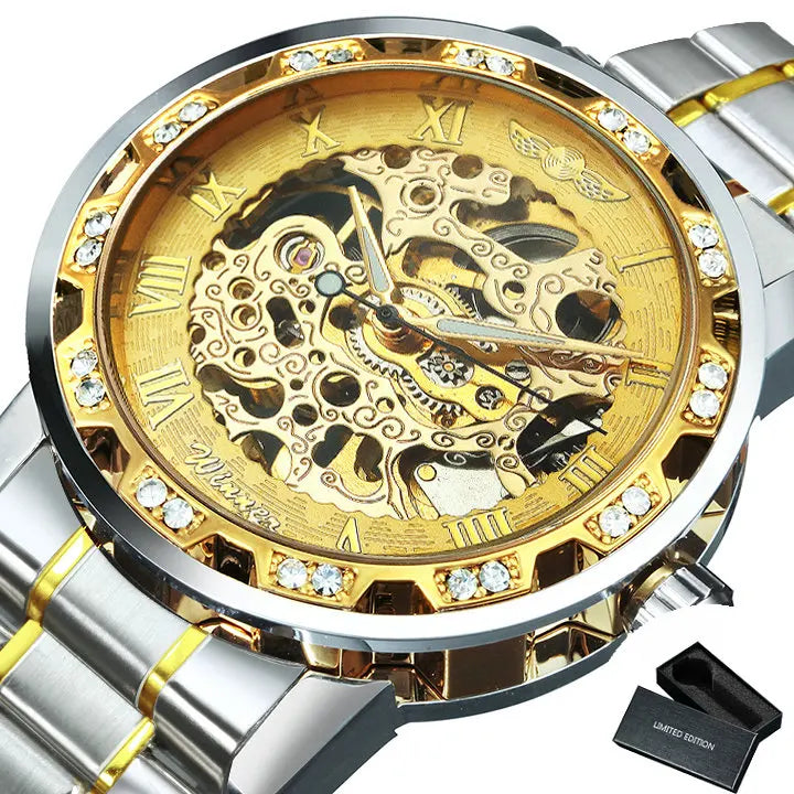 WINNER Transparent Skeleton Watch for Men Fashion Diamond Top Brand Luxury