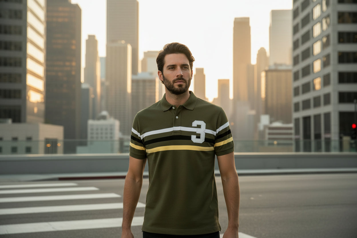 Men's Polo Shirts Sleeve Striped Contrast Men Brand High Qualit