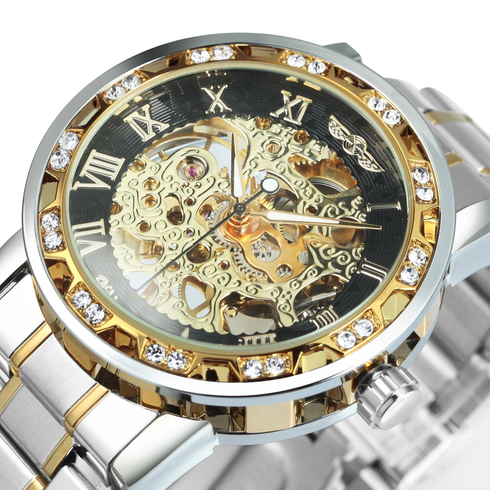 WINNER Transparent Skeleton Watch for Men Fashion Diamond Top Brand Luxury