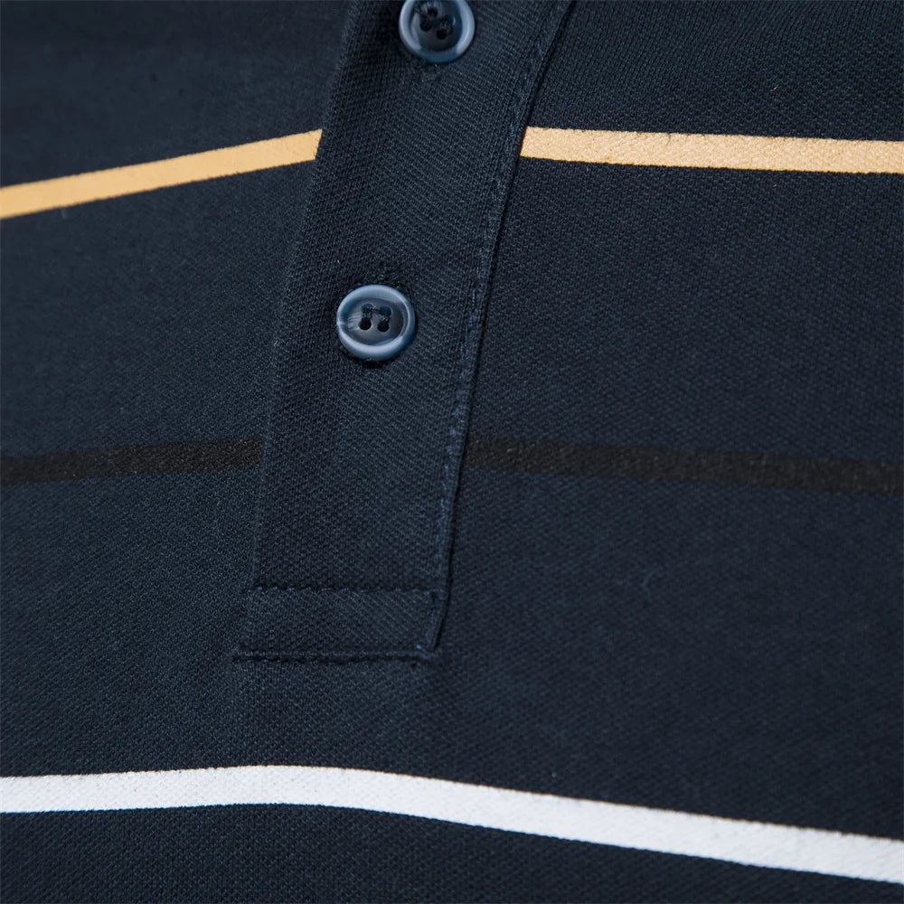 Men's Polo Shirts Sleeve Striped Contrast Men Brand High Qualit