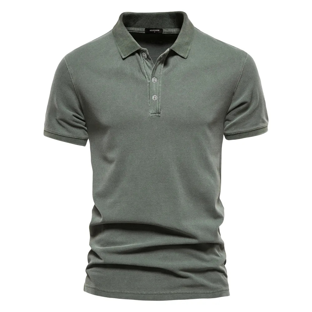 AIOPEON 100% Cotton Solid Color Polos for Men