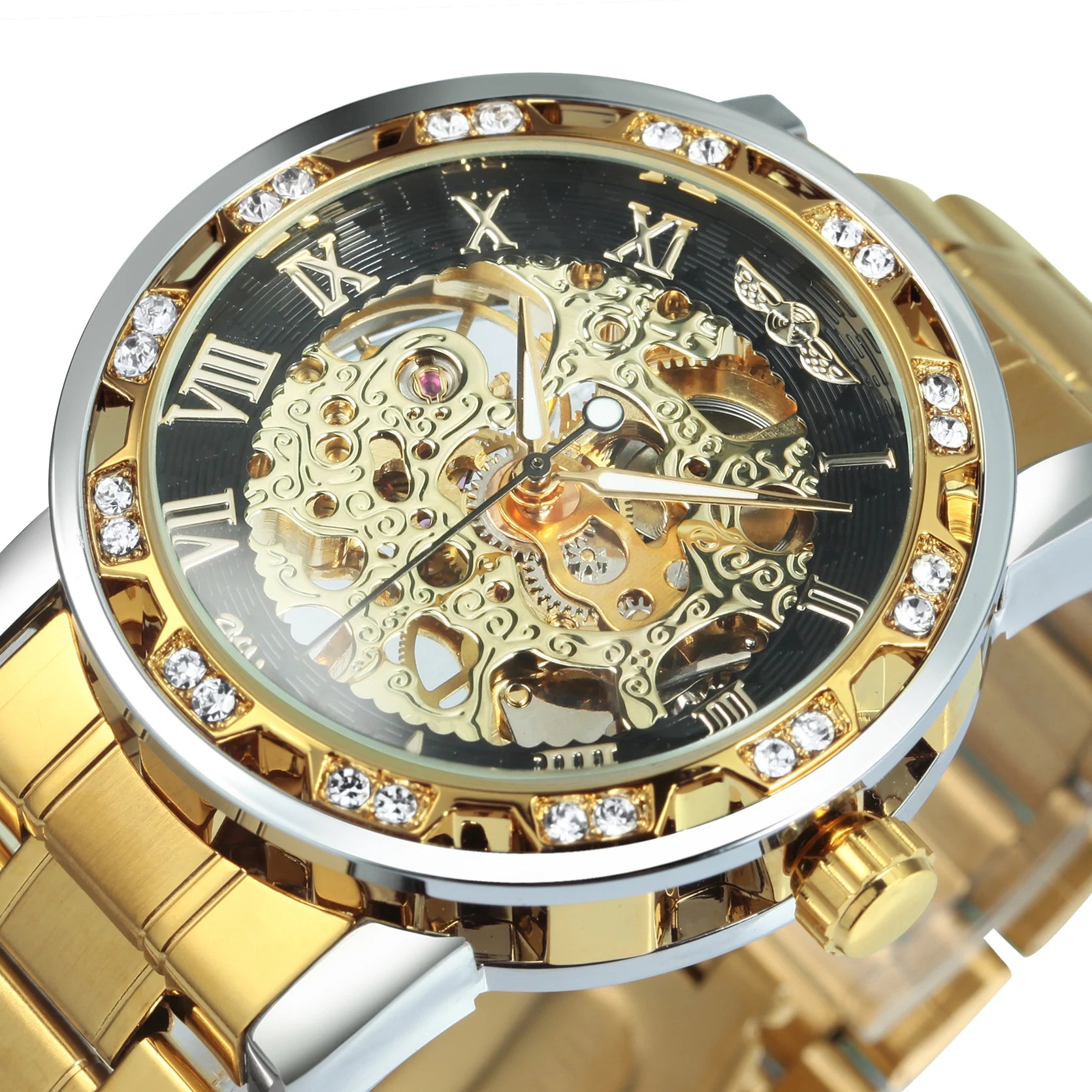 WINNER Transparent Skeleton Watch for Men Fashion Diamond Top Brand Luxury