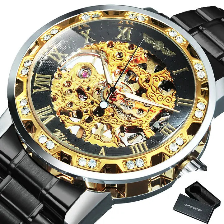 WINNER Transparent Skeleton Watch for Men Fashion Diamond Top Brand Luxury
