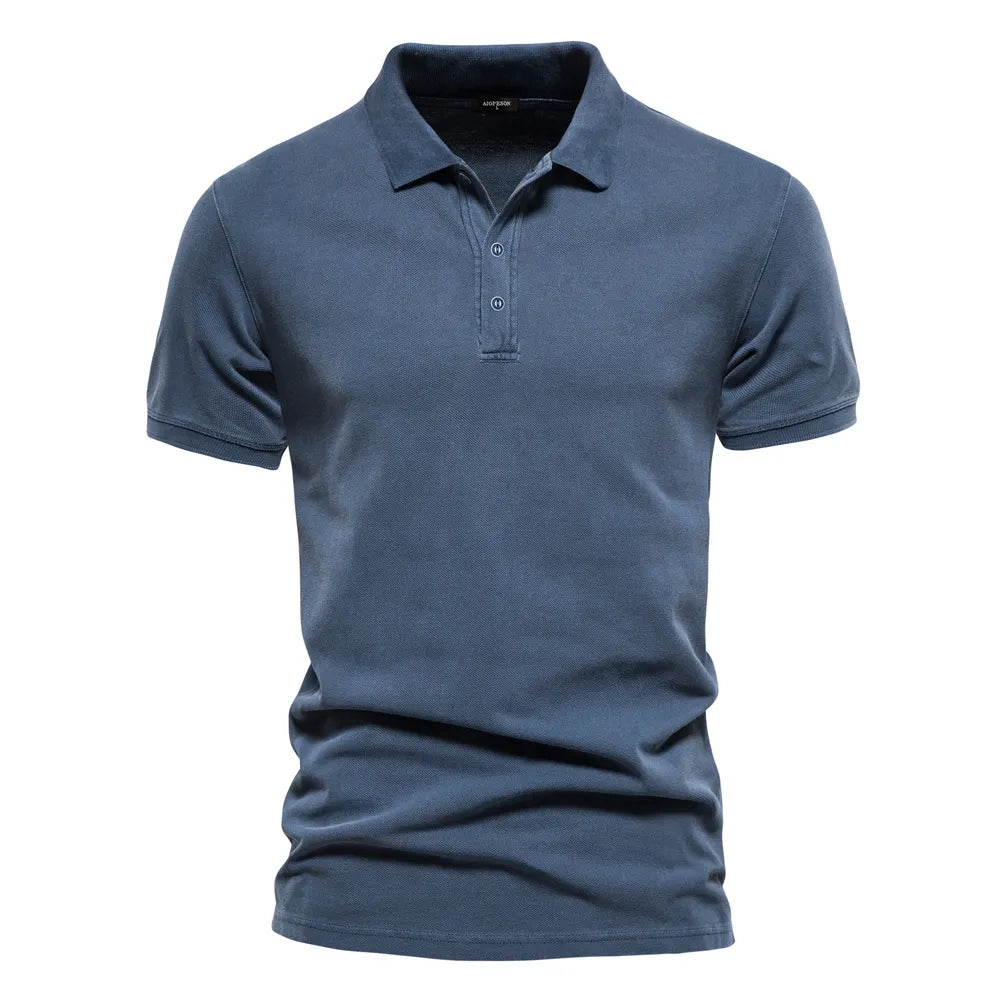 AIOPEON 100% Cotton Solid Color Polos for Men