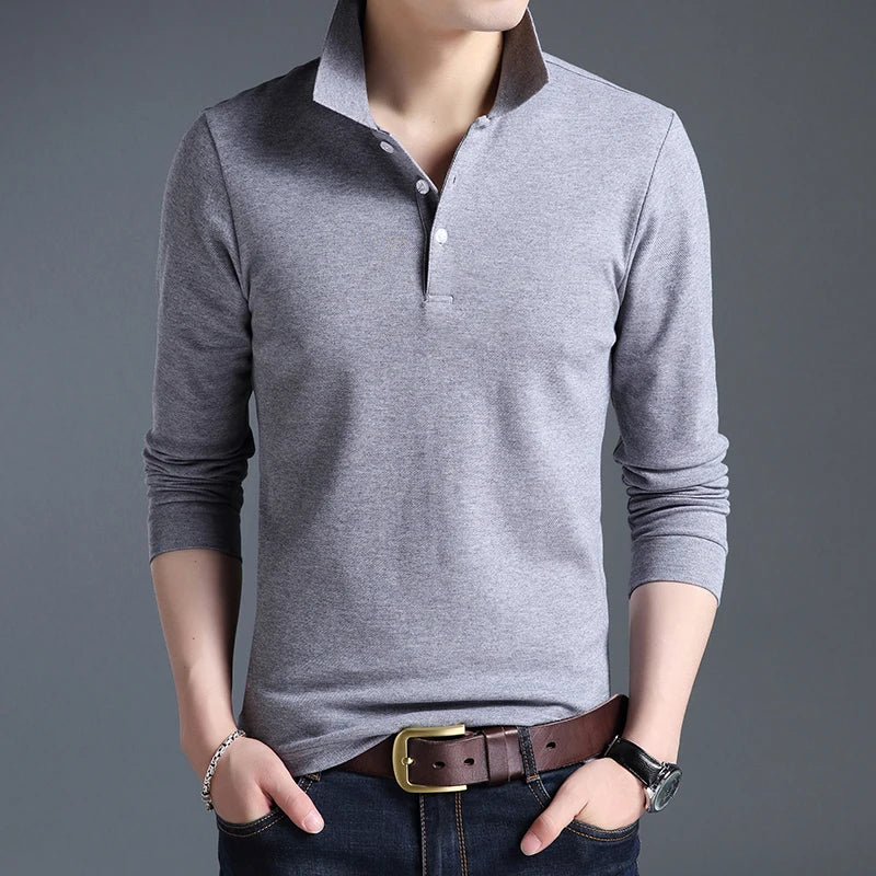 Top Grade New Fashion Men Polo Shirt Solid Color Slim Sleeve Mercerized Cotton