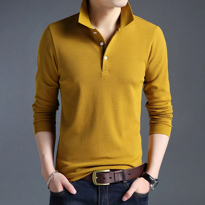 Top Grade New Fashion Men Polo Shirt Solid Color Slim Sleeve Mercerized Cotton