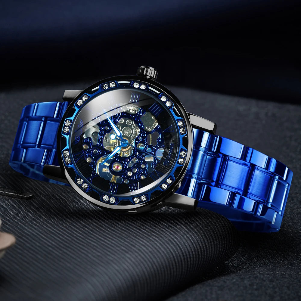 WINNER Transparent Skeleton Watch for Men Fashion Diamond Top Brand Luxury